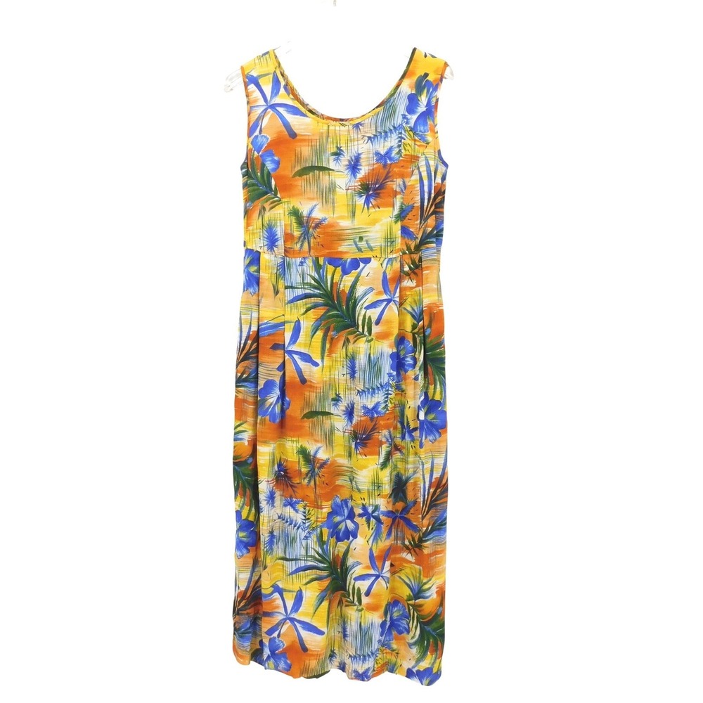 Jams World VTG‎ Sunset Floral Tropical Maxi Dress Sleeveless Scoop Neck Small